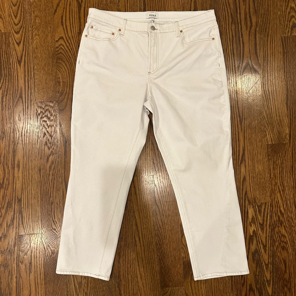 Pistola Charlie High Rise Straight Crop Jeans White Size 32 - Picture 2 of 8